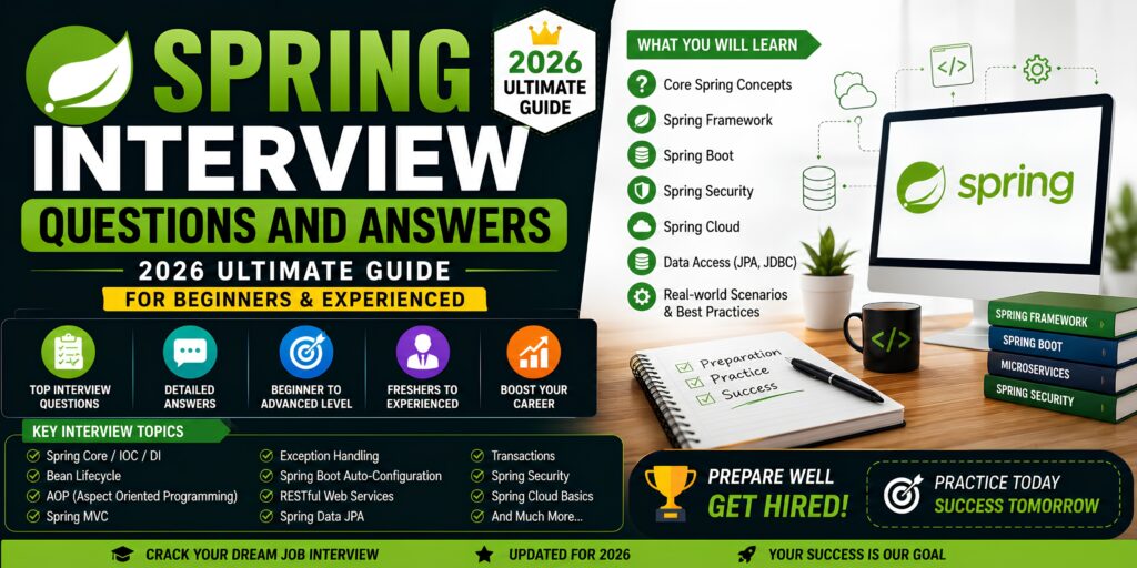Spring Interview Questions and Answers (2026 Ultimate Guide for Beginners & Experienced)